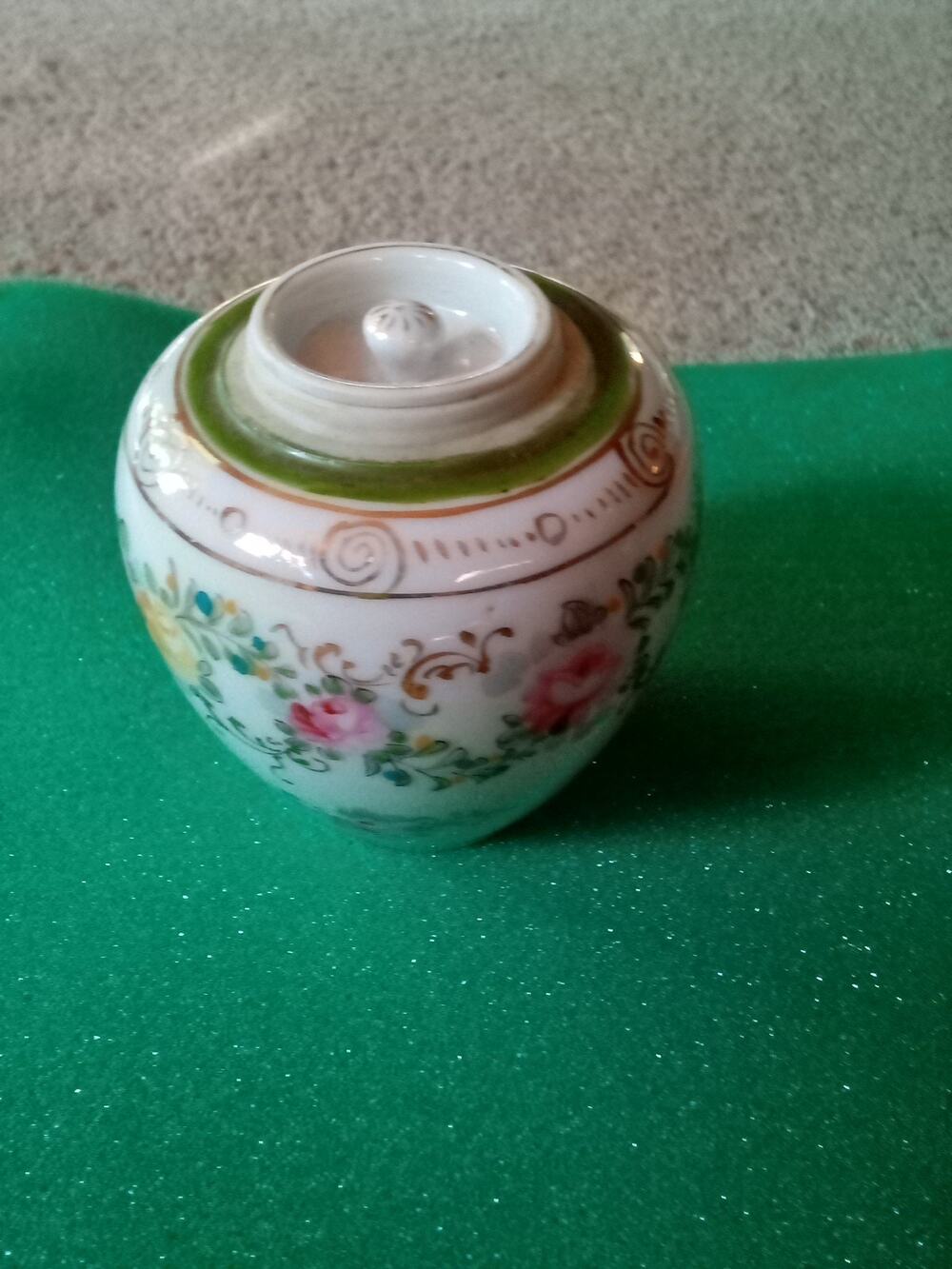 Vintage Hand Painted Asian Porcelain Floral Ginger/ Hair Jar